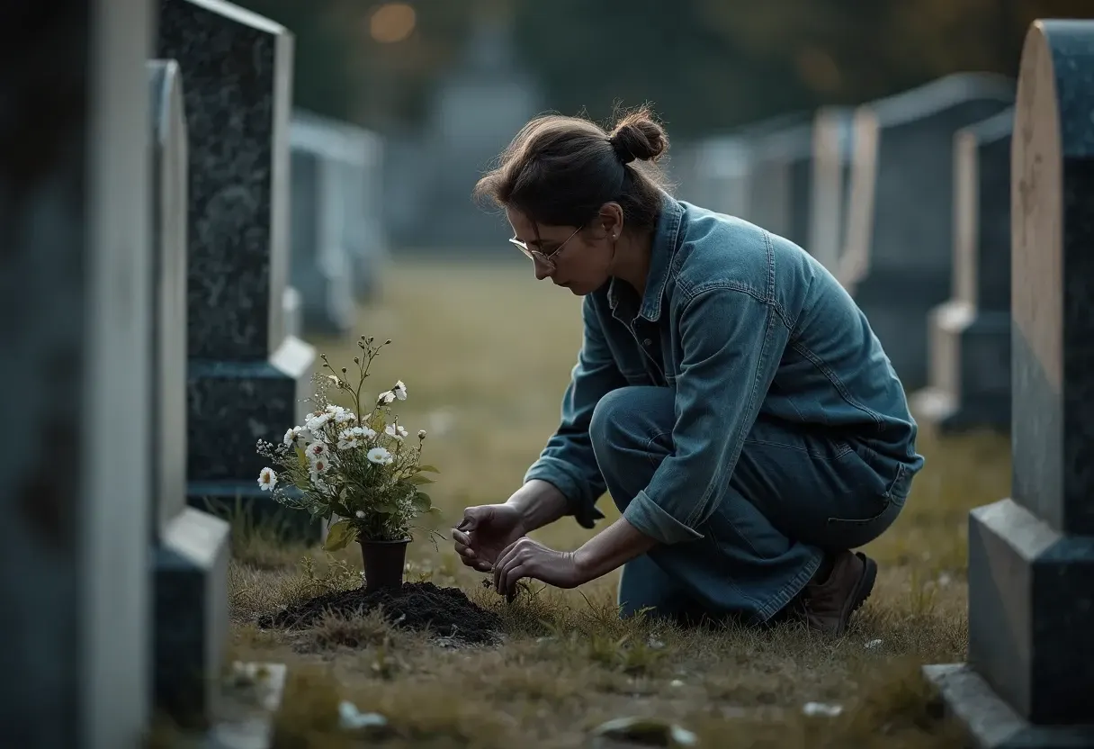 Travaux dans un cimetière